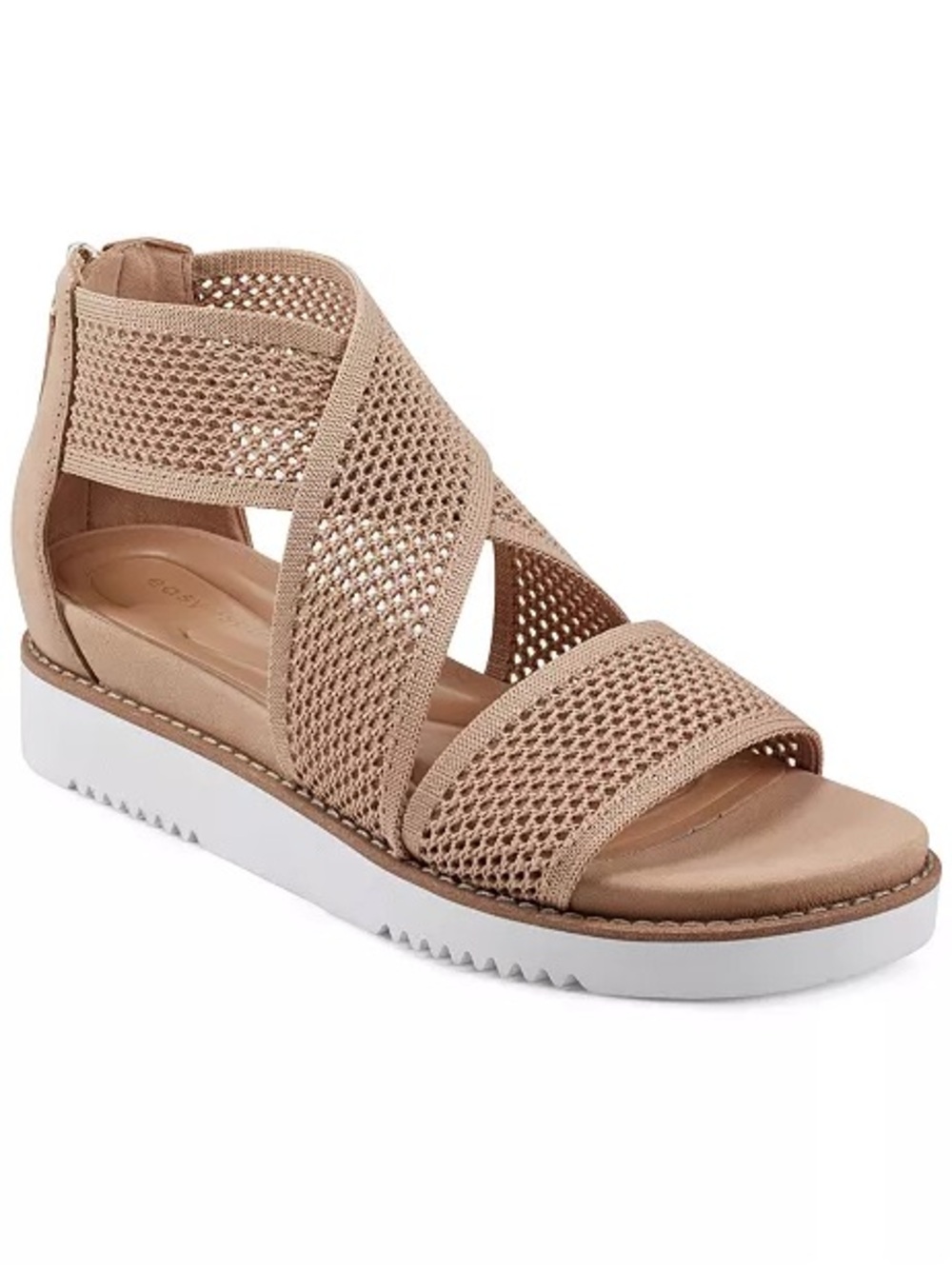 Easy Spirit Wander Beige Knit Crisscross Platform Sandals